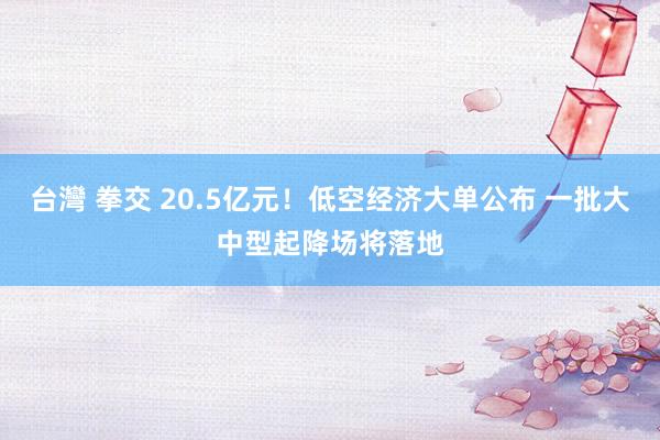 台灣 拳交 20.5亿元！低空经济大单公布 一批大中型起降场将落地