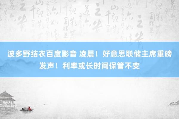 波多野结衣百度影音 凌晨！好意思联储主席重磅发声！利率或长时间保管不变